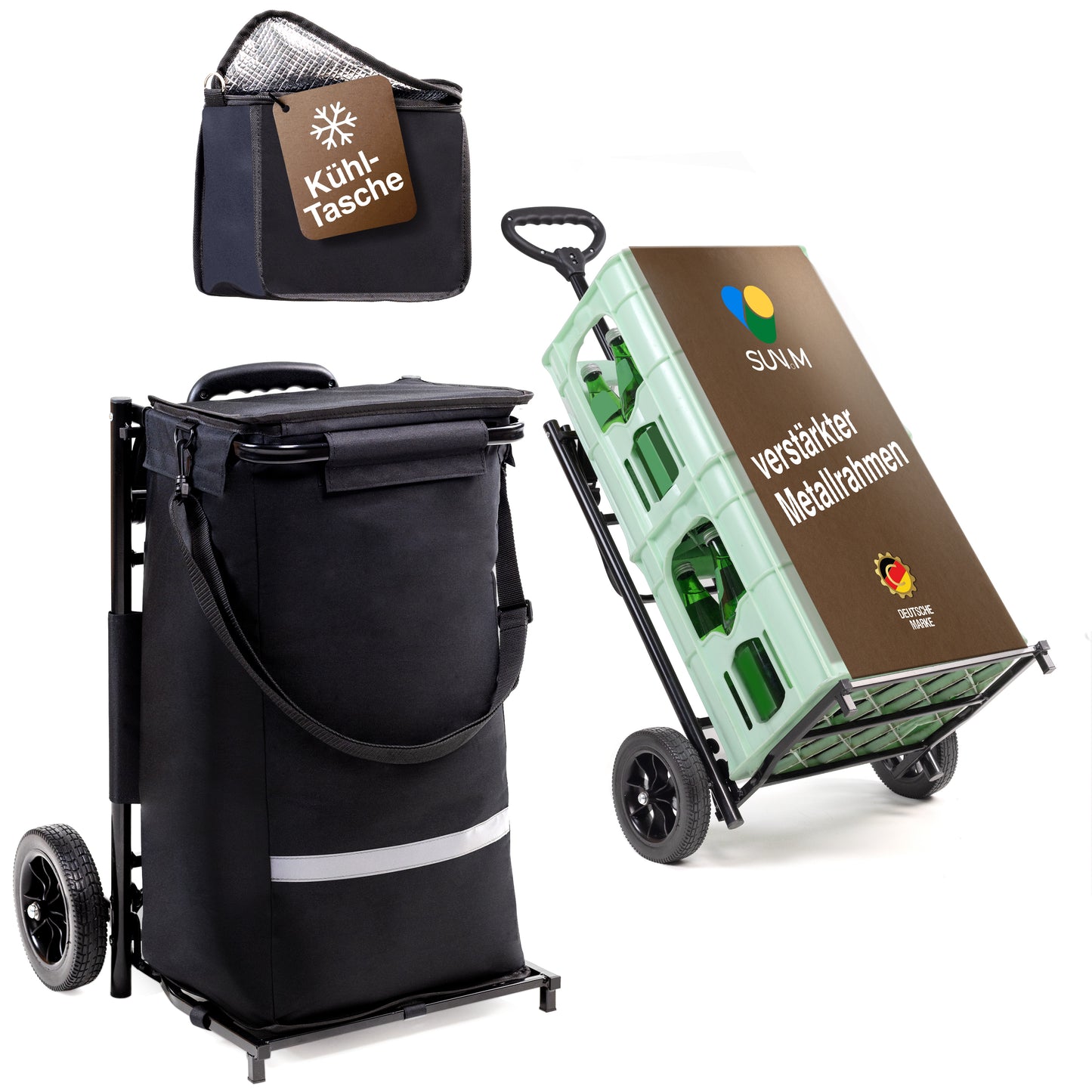 SUN-M - Trolley Einkaufstrolley groß inkl. abnehmbare Kühltasche I Einkaufstasche mit Rollen für bequemes Einkaufen I Einkaufswagen mit schnellem Zugriff auf alle Fächer I Shopping trolley